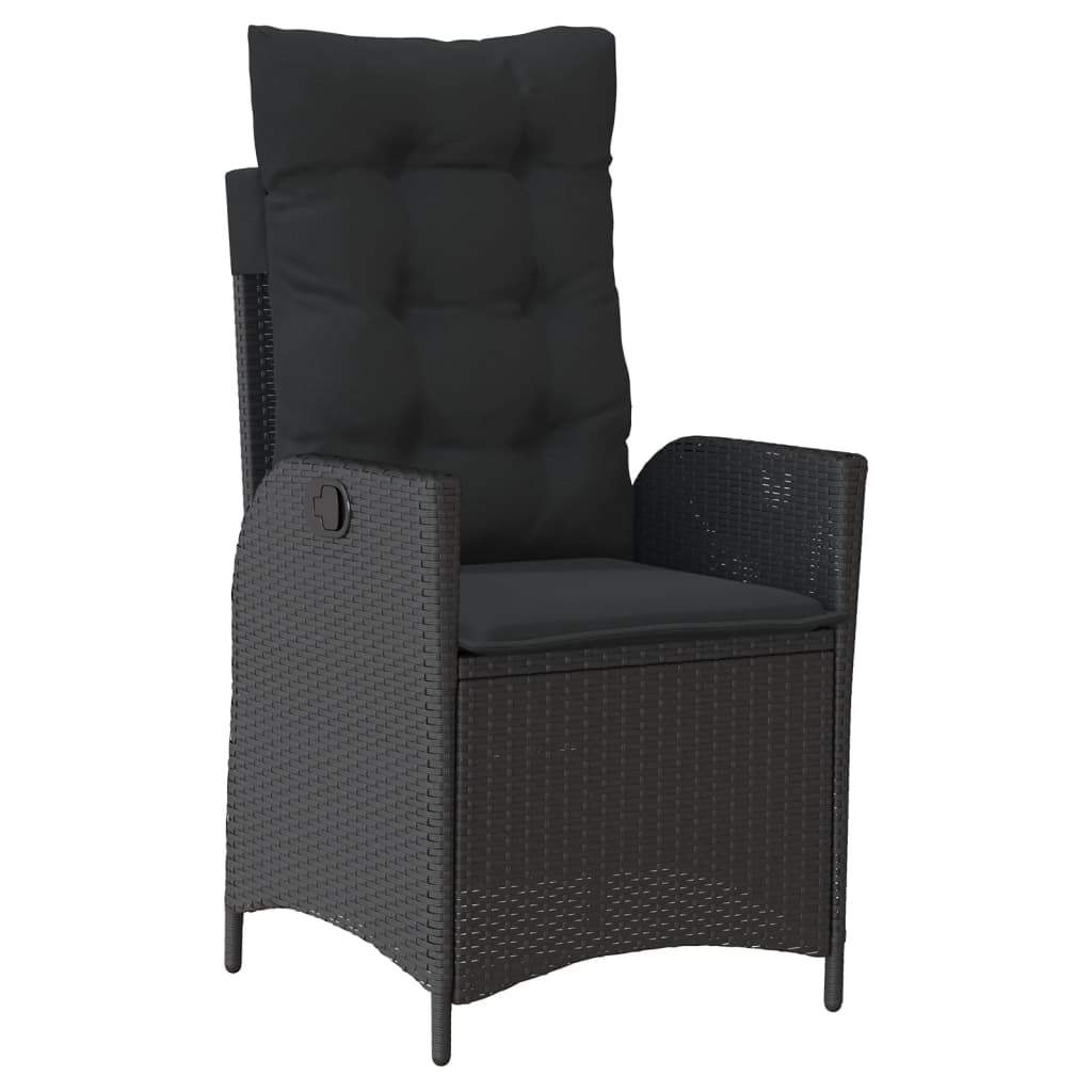 3 Pcs conjunto de jantar p/ jardim c/ almofadões vime PE preto
