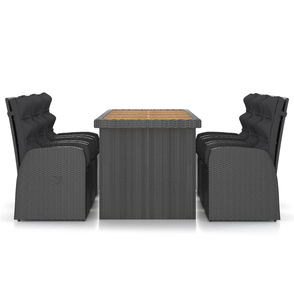 7 Pcs conjunto jantar exterior com almofadões vime PE preto