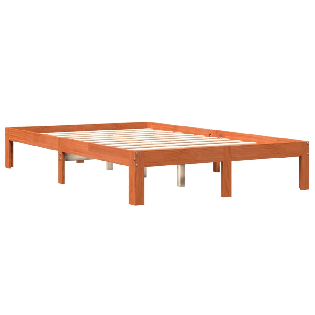 Cama sem colchão 140x200 cm madeira pinho maciça castanho-mel