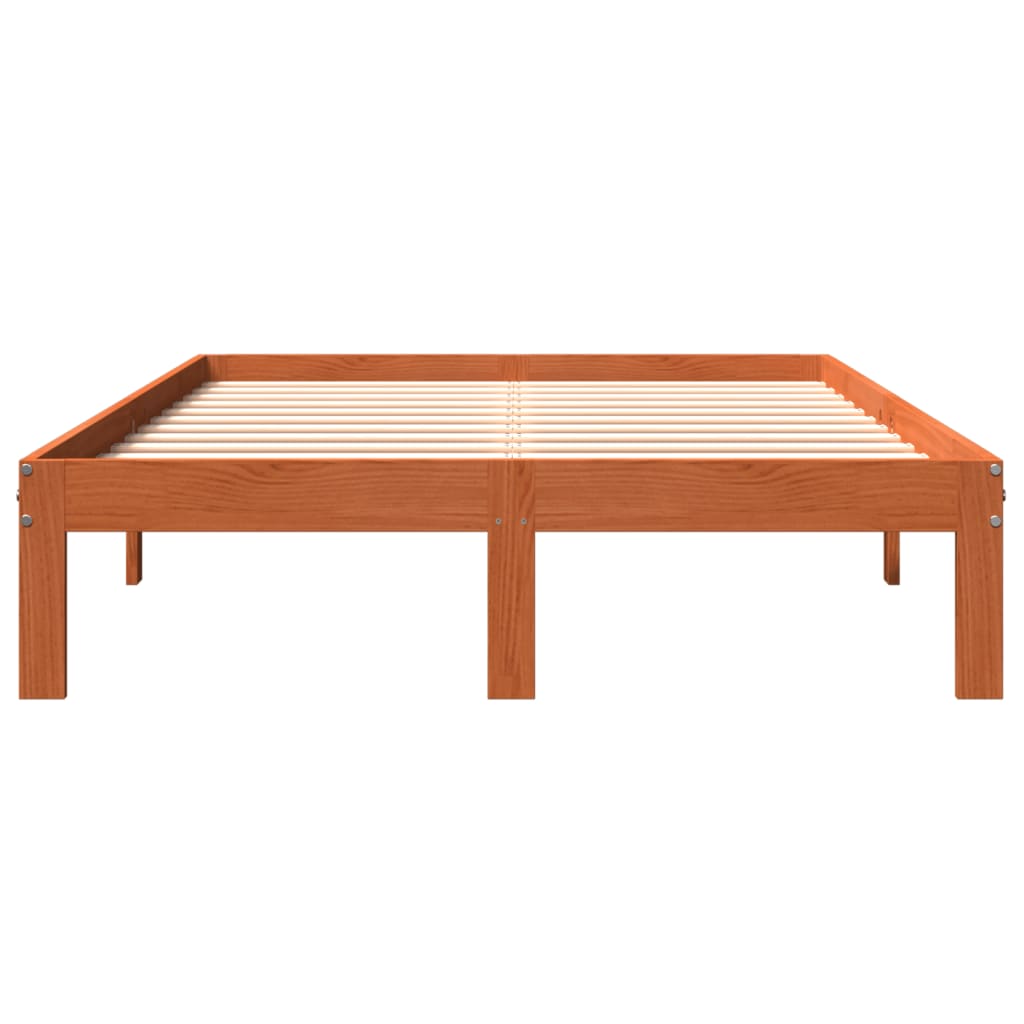 Cama sem colchão 140x200 cm madeira pinho maciça castanho-mel