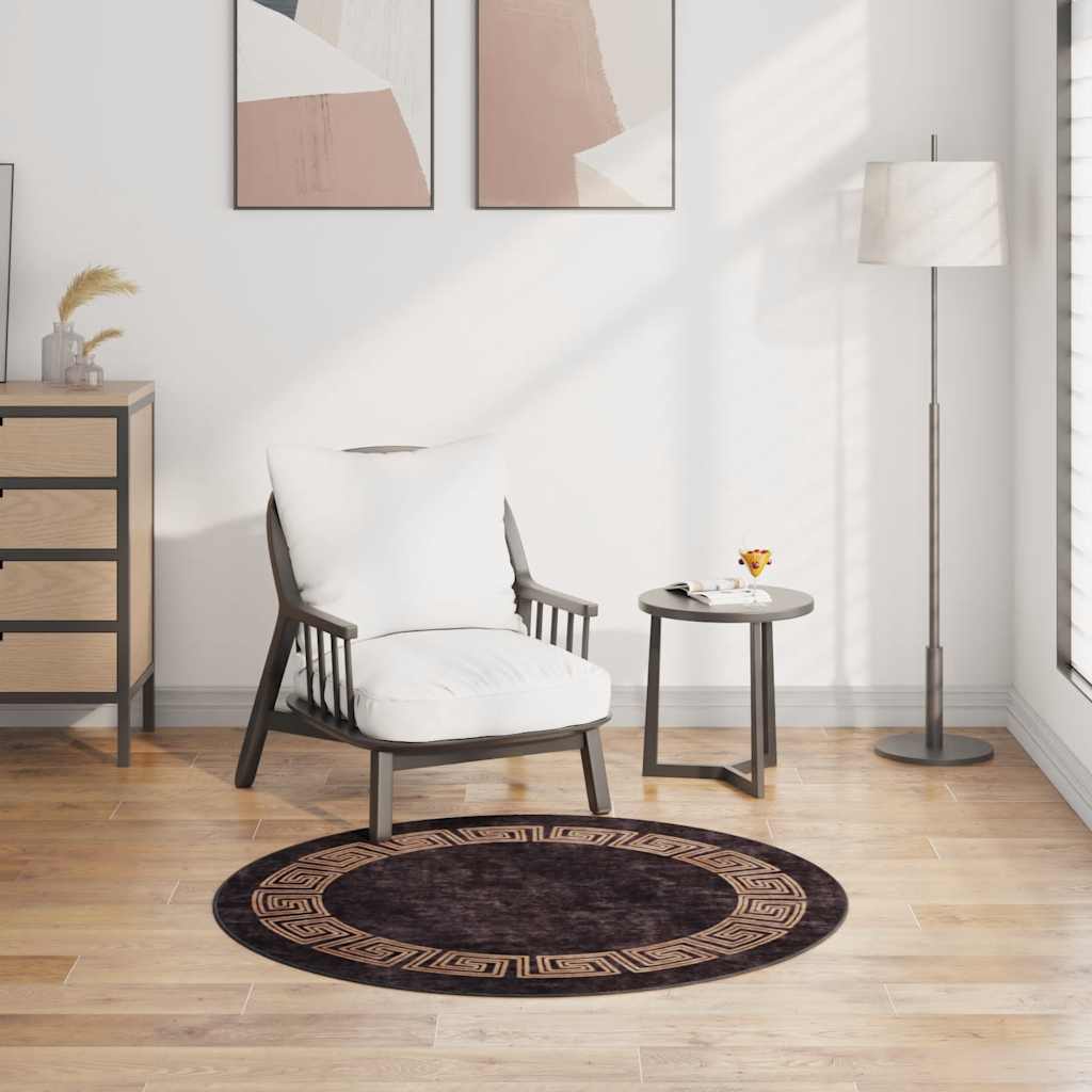 Tapete lavável φ120 cm preto e dourado