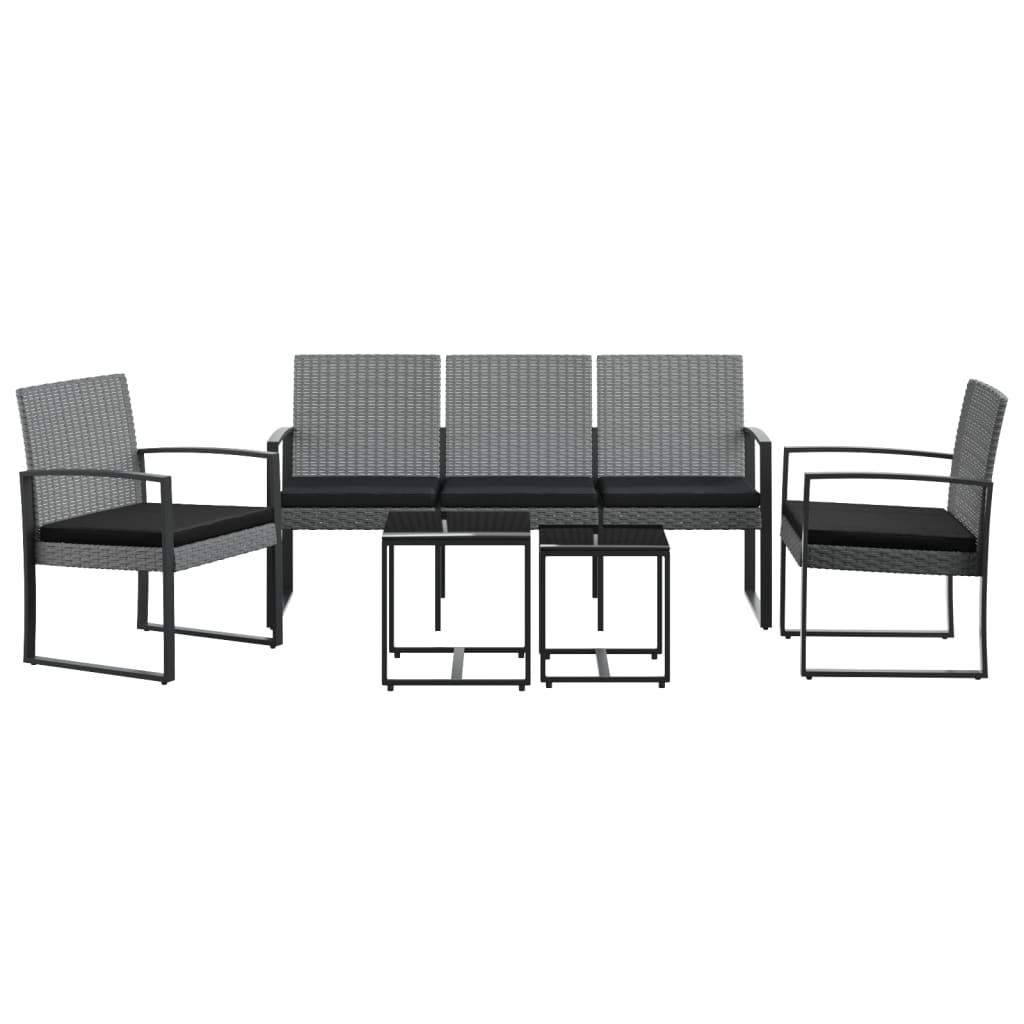 5 Pcs conj. jantar p/ jardim c/ almofadões vime PP cinza-escuro