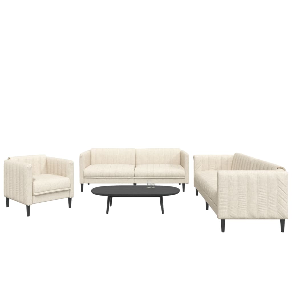 3 Pcs conjunto de sofás tecido cor creme