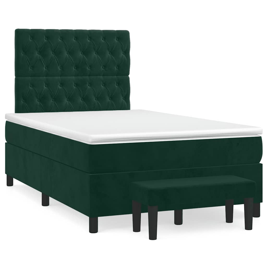Cama boxspring com colchão 120x190 cm veludo verde-escuro