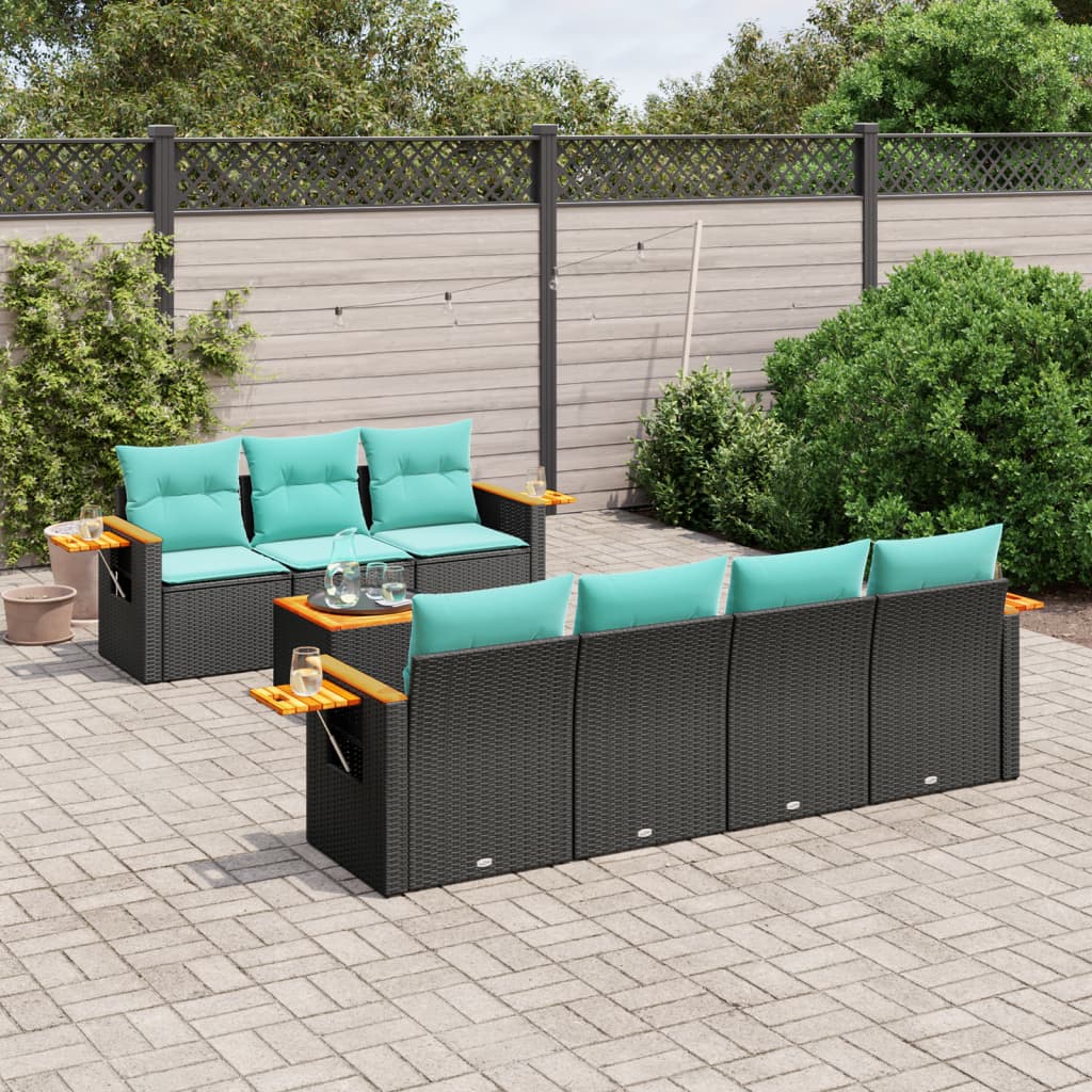8 Pcs conjunto de sofás p/ jardim c/ almofadões vime PE preto