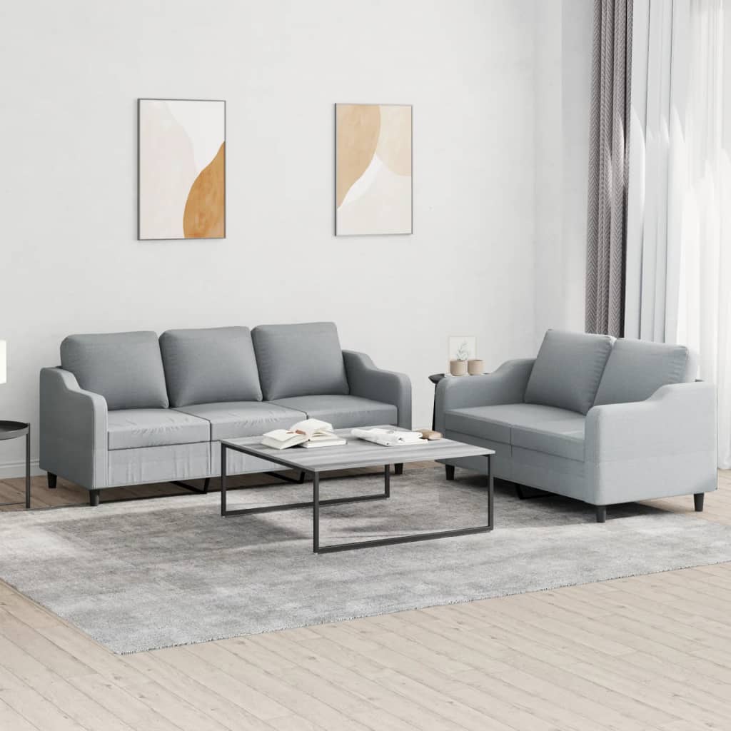 2 Pcs conjunto de sofás com almofadões tecido cinzento-claro