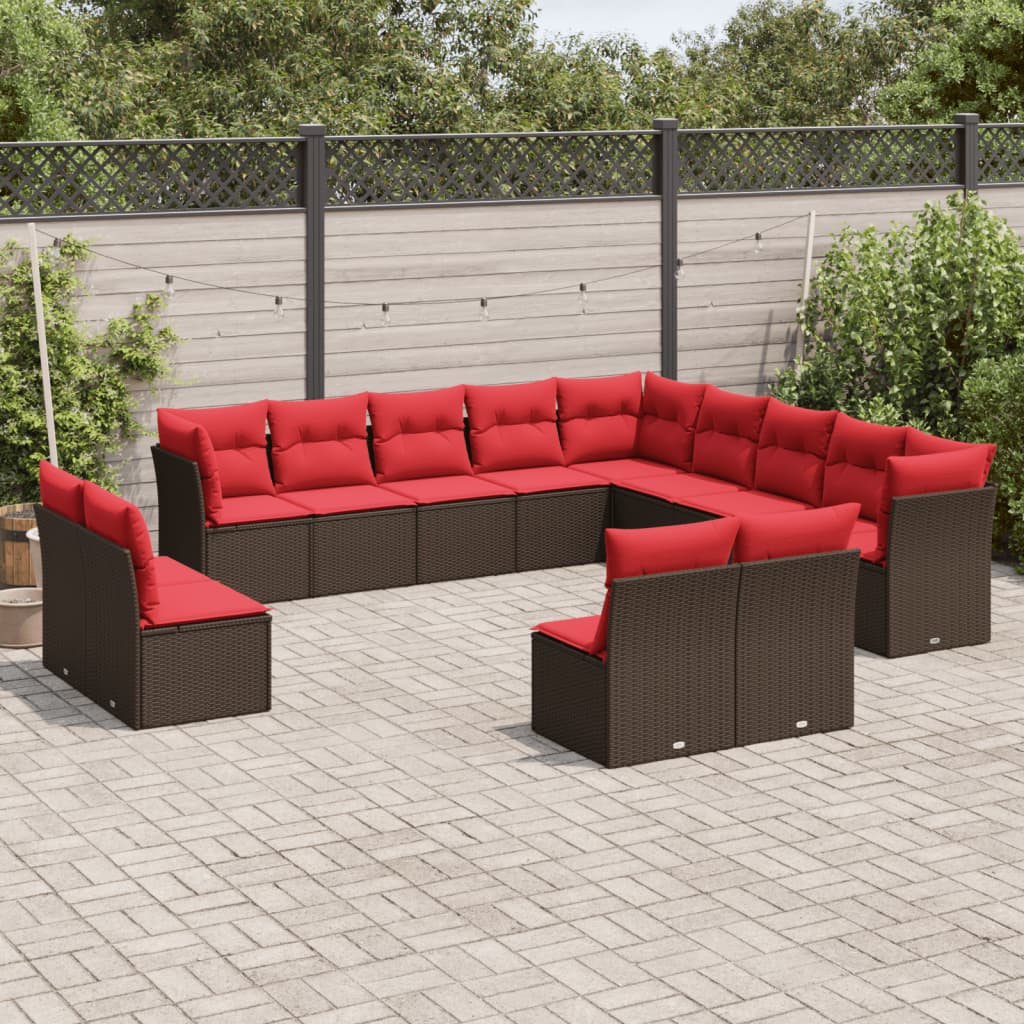 Conjunto de sofá de jardim com 13 peças e almofadas em rattan sintético marrom