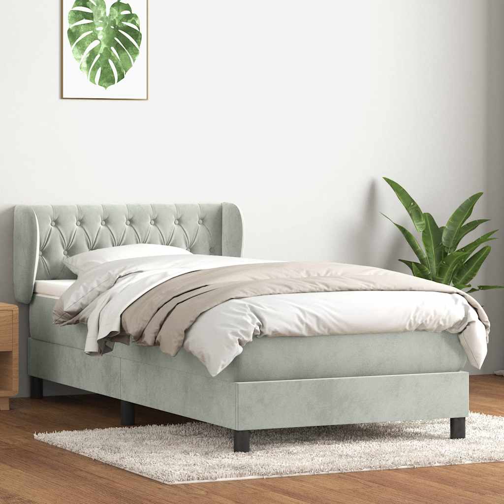 Cama com molas/colchão cinzento-claro 80x210 cm veludo