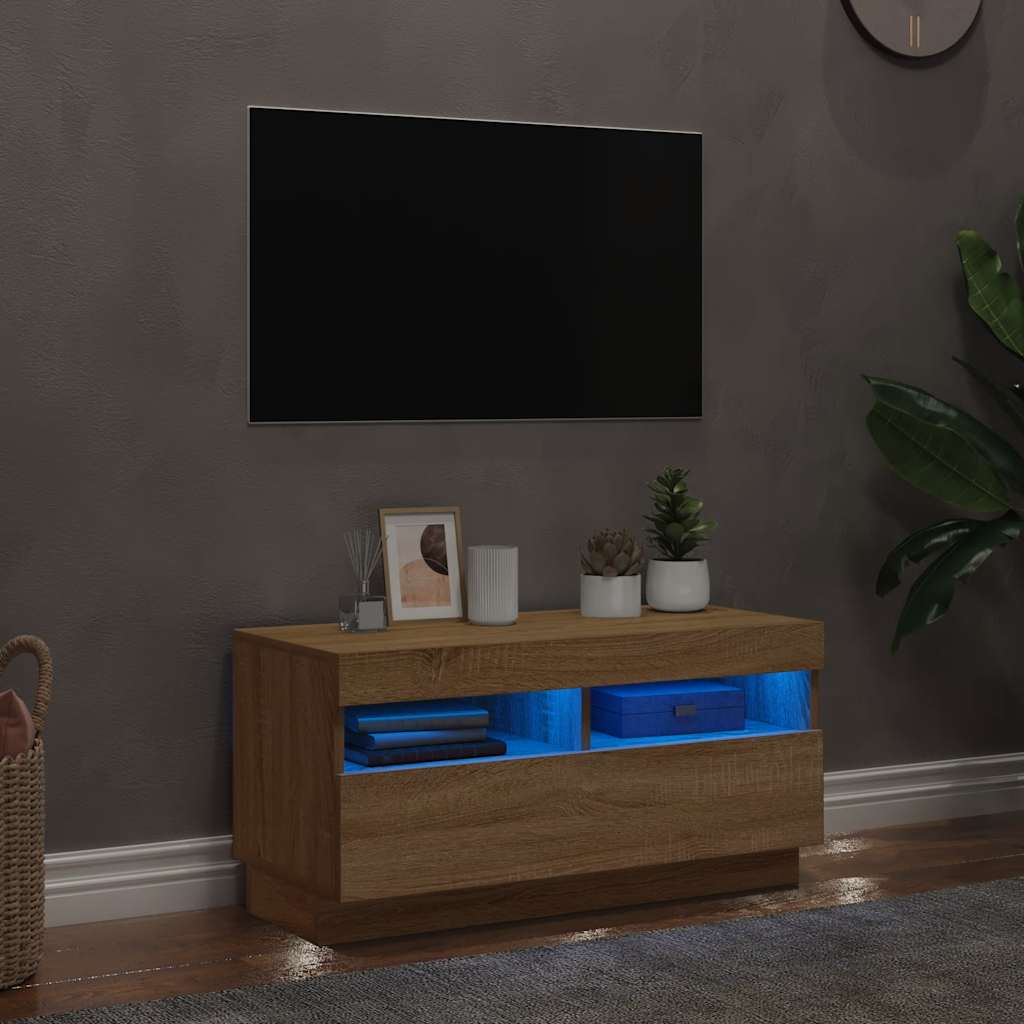 Móvel de TV com luzes LED 80x35x40 cm carvalho sonoma