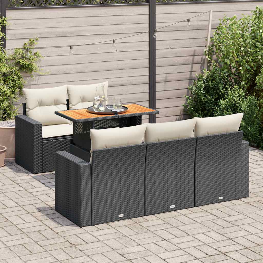 6 Pcs conjunto sofás de jardim c/ almofadões vime PE preto