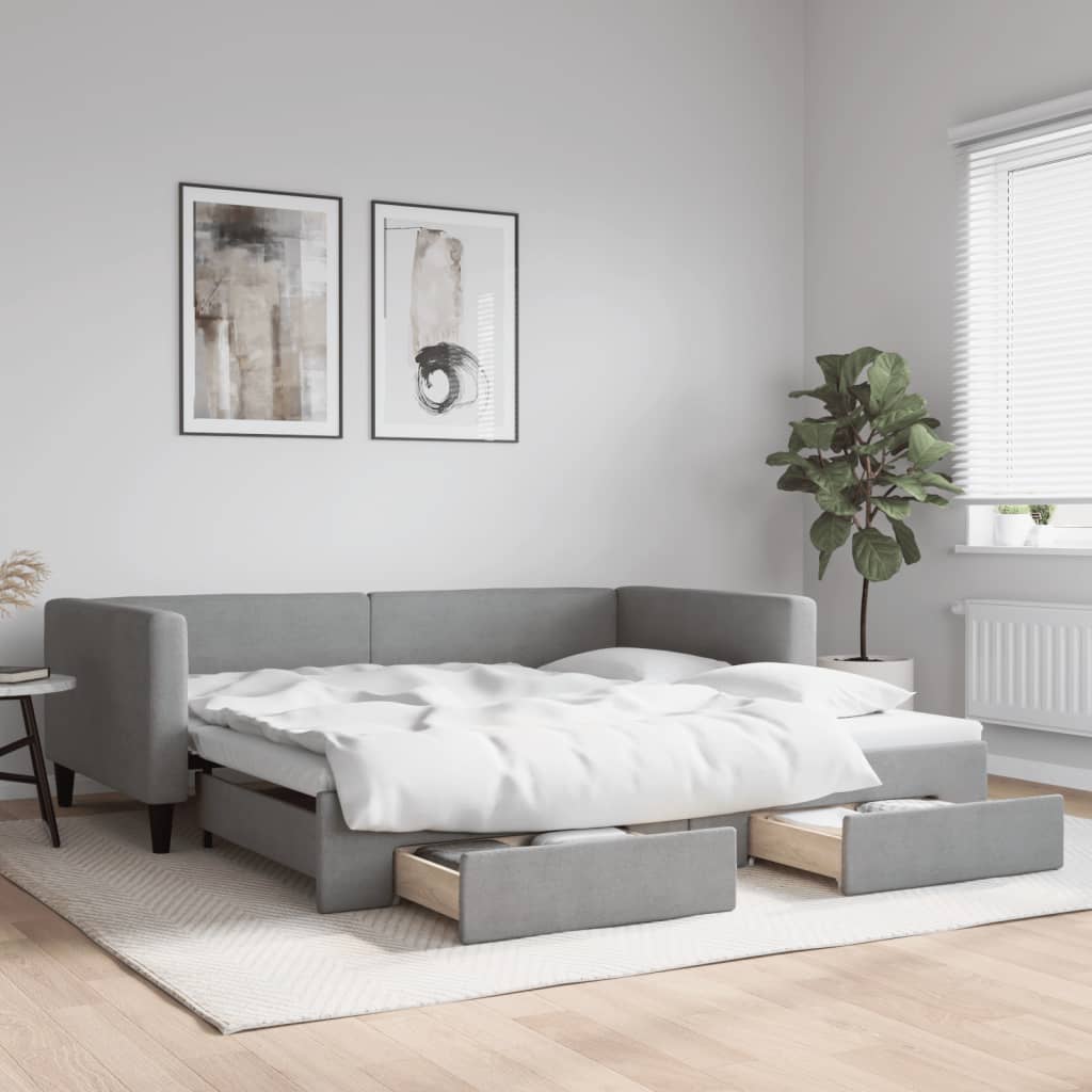 Sofá-cama c/ gavetão e gavetas 100x200 cm tecido cinzento-claro