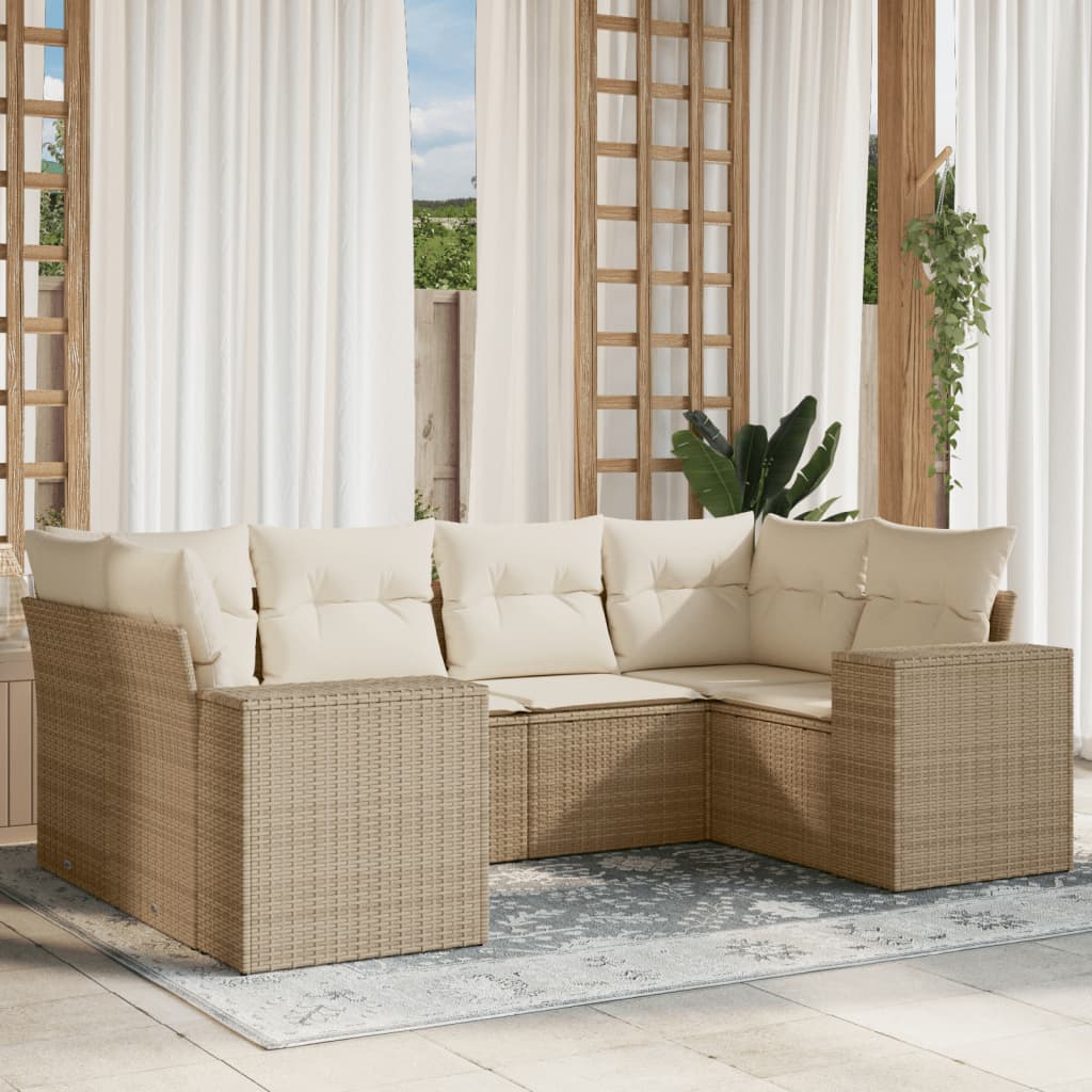 6 Pcs conjunto de sofás p/ jardim com almofadões vime PE bege