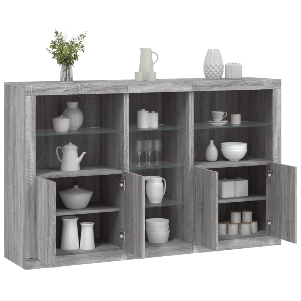 Aparador com luzes LED 162x37x100 cm cinzento sonoma