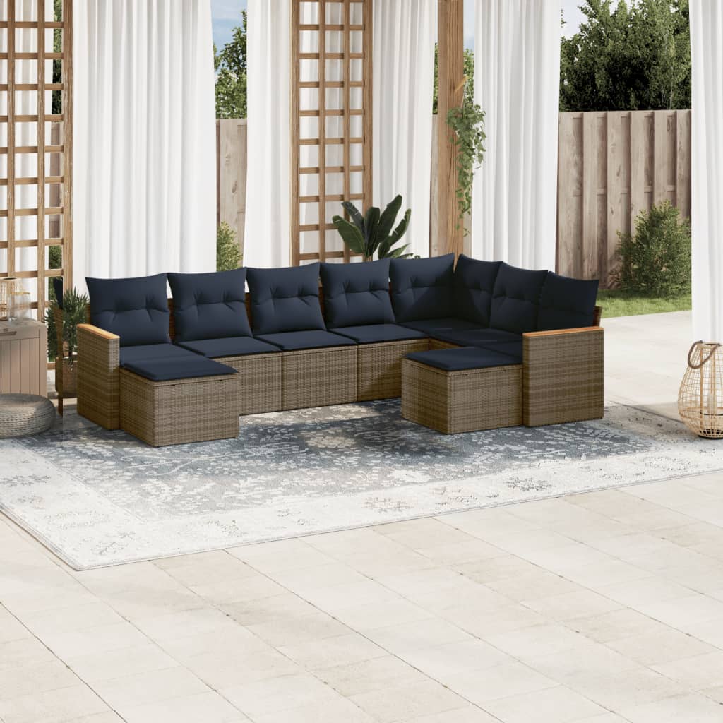 Conjunto de sofá de jardim de 9 peças com almofadas em rattan sintético cinza
