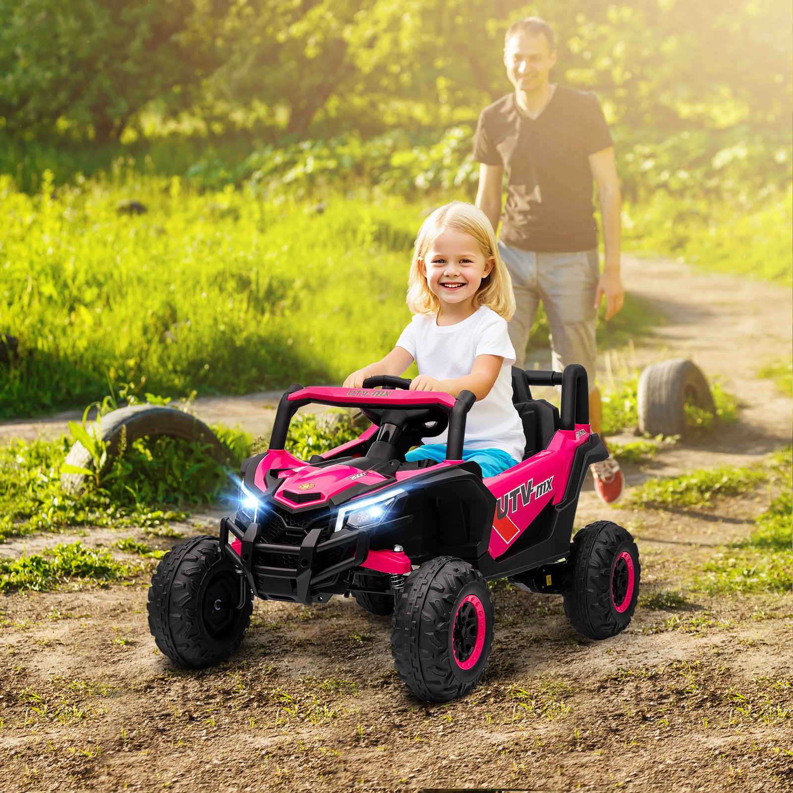 Carro elétrico para crianças 12v com 2 motores controlo remoto 2,4g velocidade até 7 km/h e USB 96x61x56 cm rosa