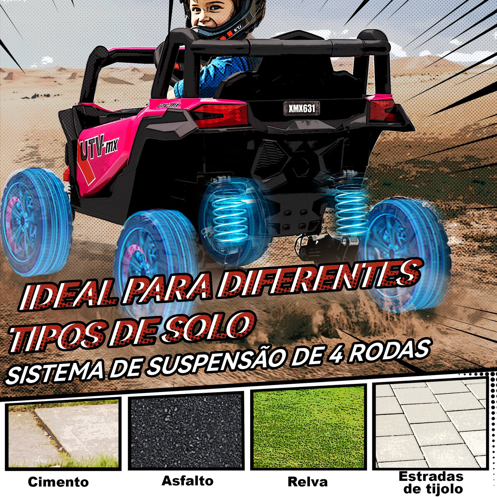 Carro elétrico para crianças 12v com 2 motores controlo remoto 2,4g velocidade até 7 km/h e USB 96x61x56 cm rosa