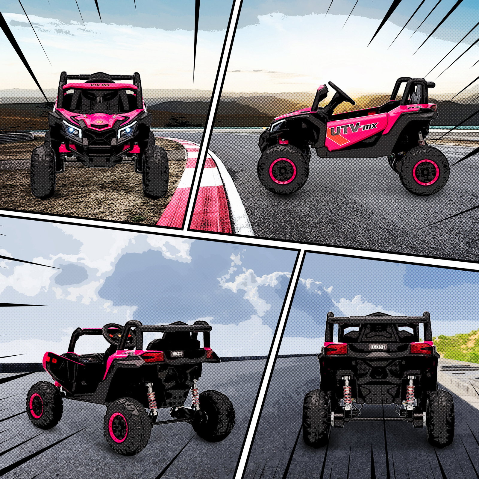 Carro elétrico para crianças 12v com 2 motores controlo remoto 2,4g velocidade até 7 km/h e USB 96x61x56 cm rosa