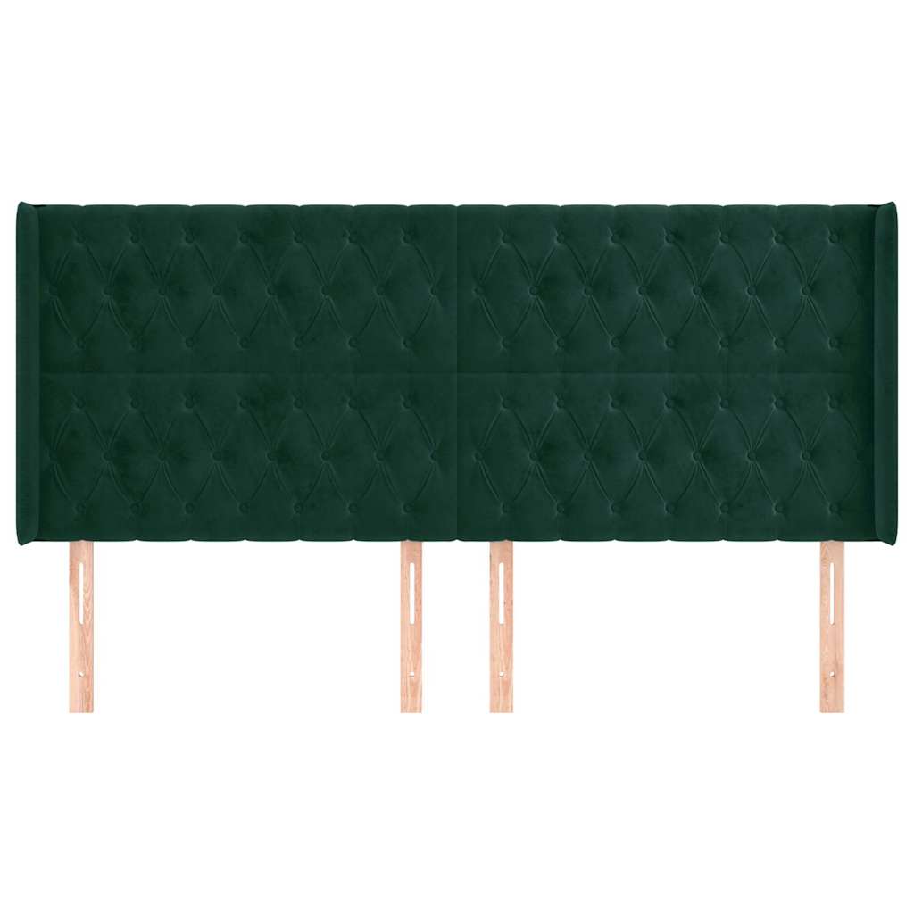 Cabeceira cama c/ abas veludo 183x16x118/128 cm verde-escuro