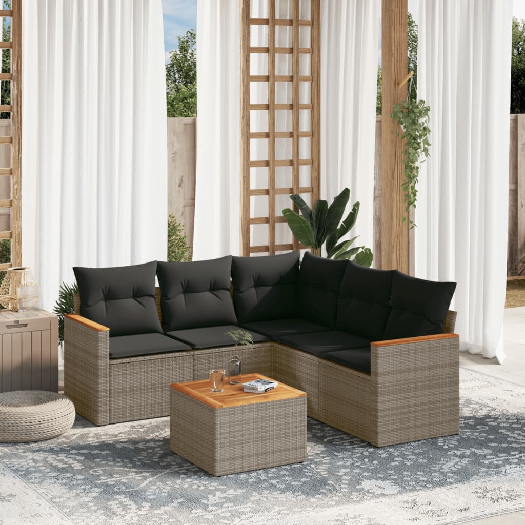 6 Pcs conjunto sofás de jardim com almofadões vime cinzento