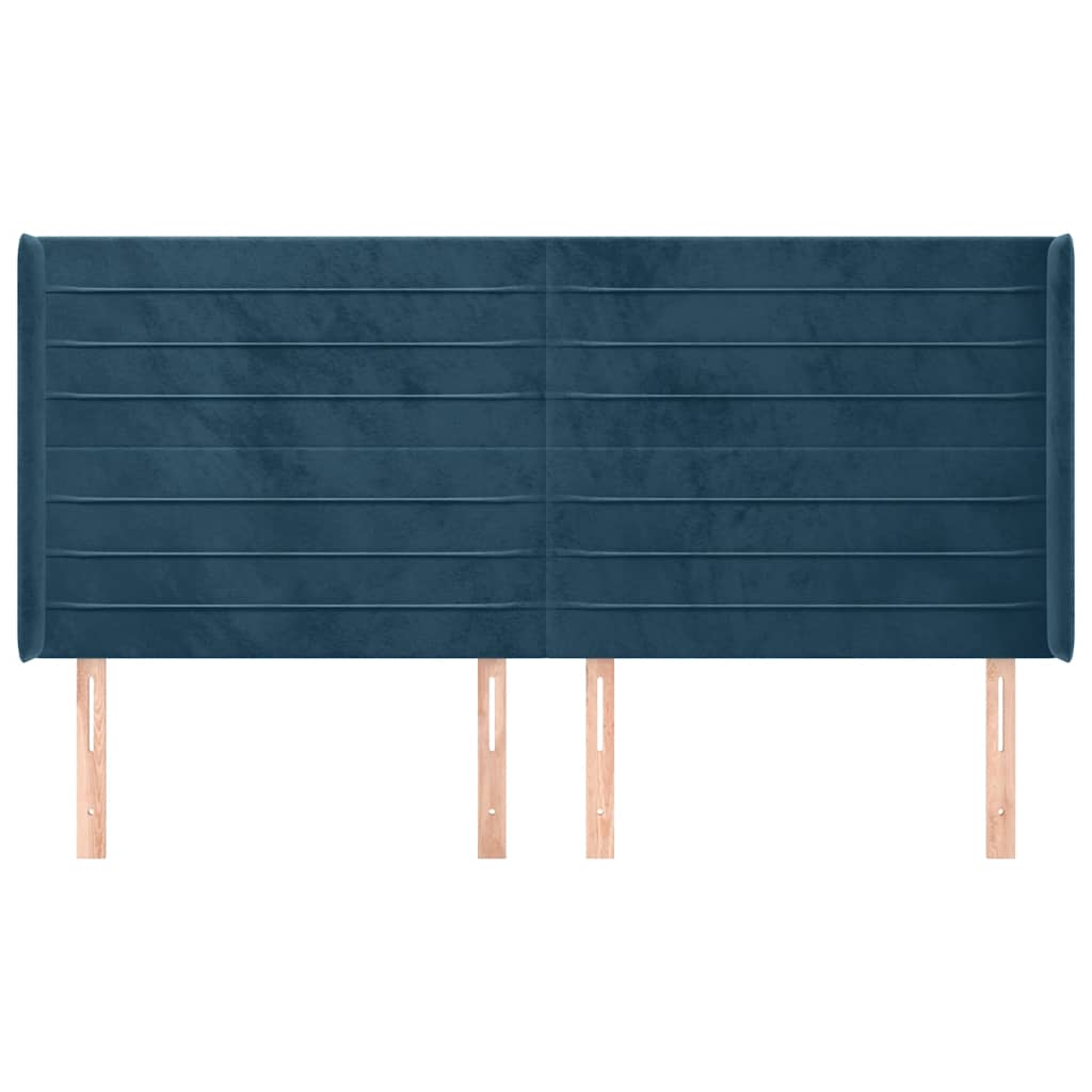 Cabeceira cama c/ abas veludo 203x16x118/128 cm azul-escuro