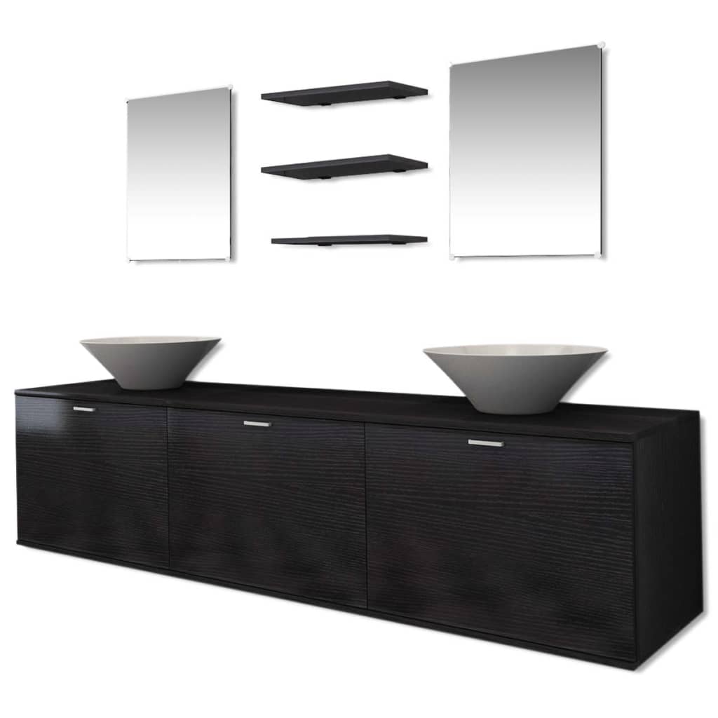 Conjunto móveis casa de banho 10 pcs + bacia com torneira preto