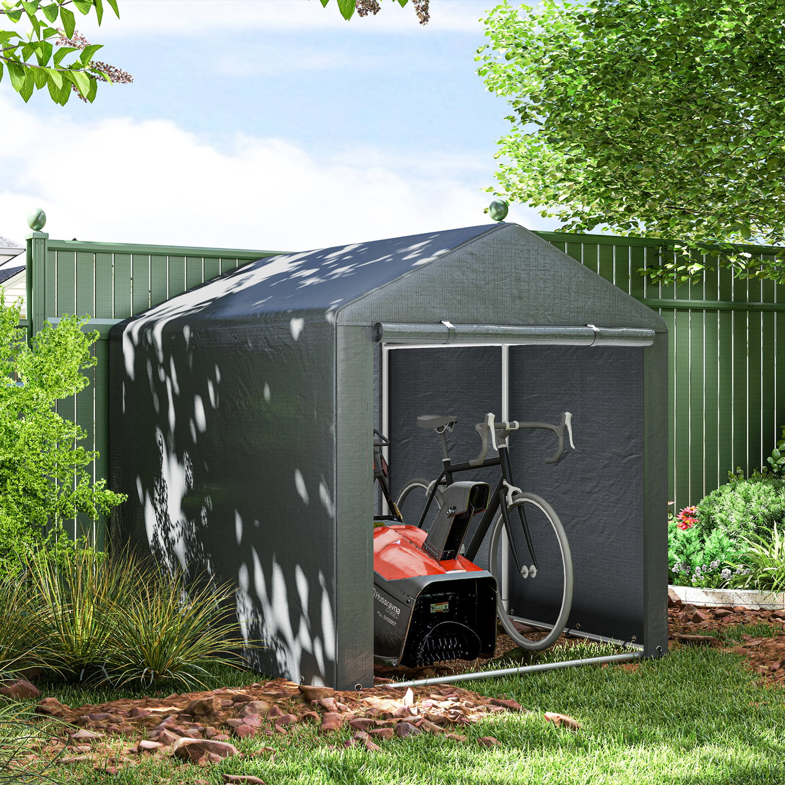 Abrigo para ferramentas bicicletas e motos 1,6x2,2x1,7 cm garagem portátil com 2 habitações cinza escuro
