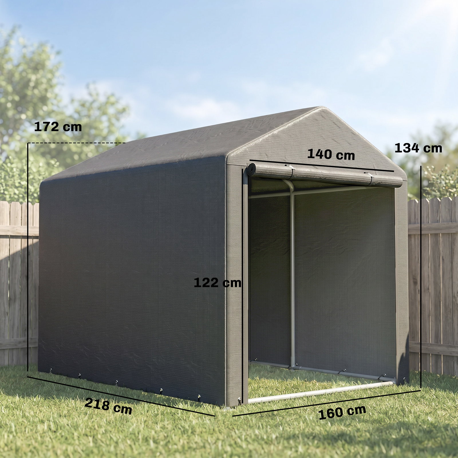 Abrigo para ferramentas bicicletas e motos 1,6x2,2x1,7 cm garagem portátil com 2 habitações cinza escuro