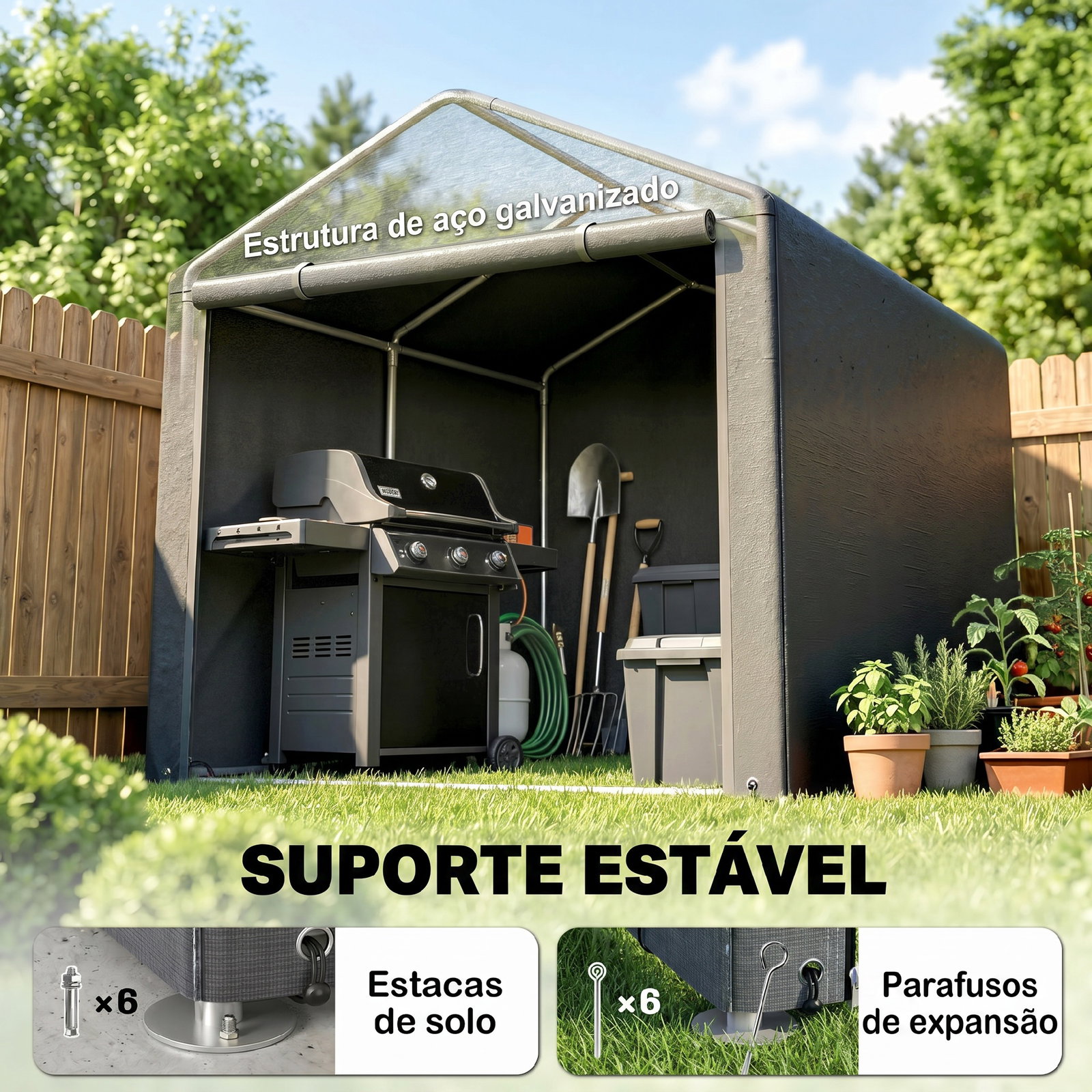 Abrigo para ferramentas bicicletas e motos 1,6x2,2x1,7 cm garagem portátil com 2 habitações cinza escuro
