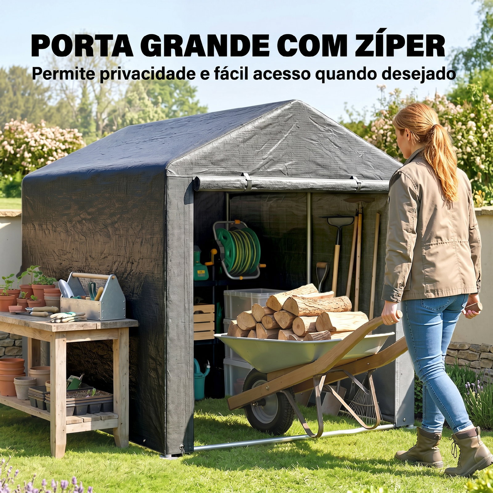 Abrigo para ferramentas bicicletas e motos 1,6x2,2x1,7 cm garagem portátil com 2 habitações cinza escuro