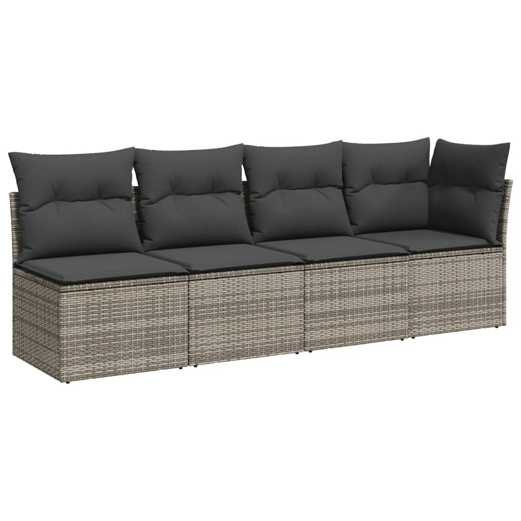 11 Pcs conjunto sofás de jardim c/ almofadões vime PE cinzento