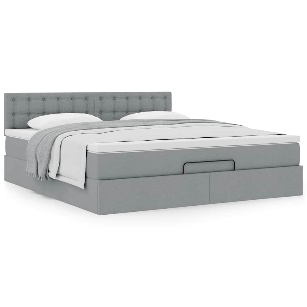 Cama otomana com colchão 160x200 cm tecido cinzento claro