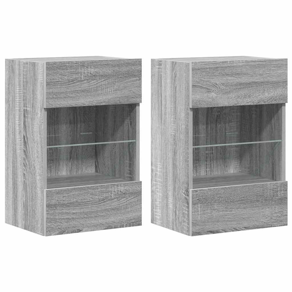 Armários de parede com luzes LED para TV 2 pcs cinzento sonoma