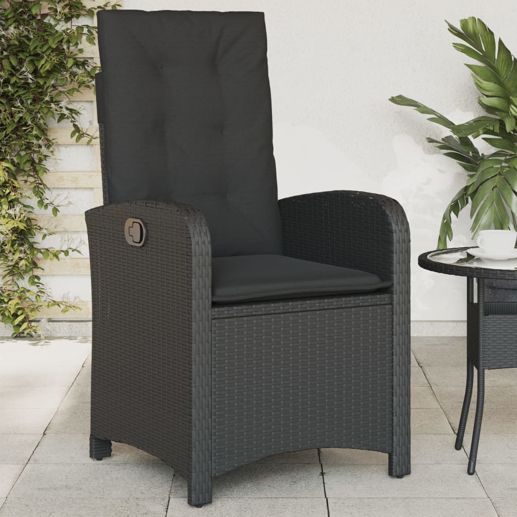 Cadeiras de jardim reclináveis c/ almofadões 2pcs vime PE preto