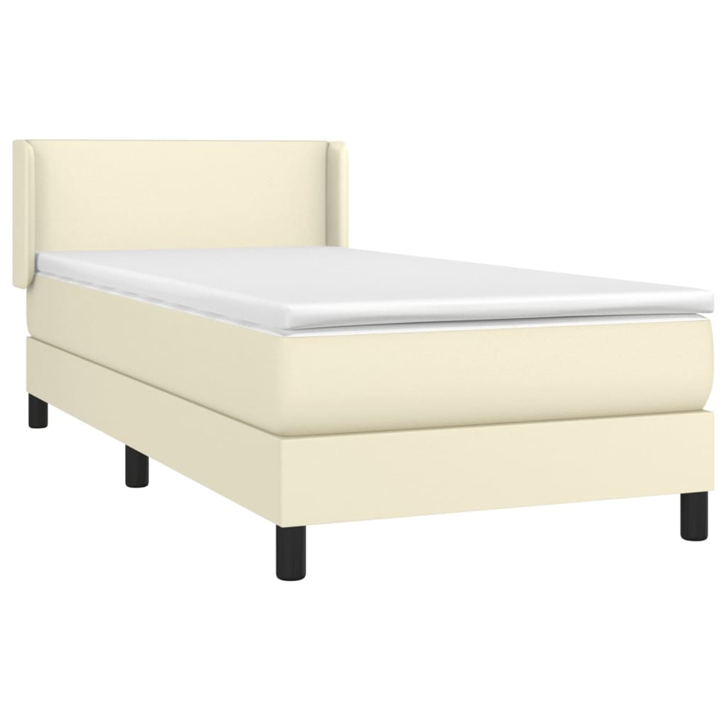 Cama com molas/colchão 80x200 cm couro artificial cor creme