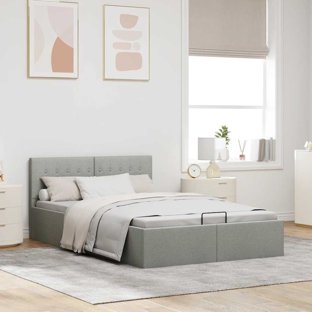 Cama hidráulica c/ arrumação 120x200cm tecido cinza-claro