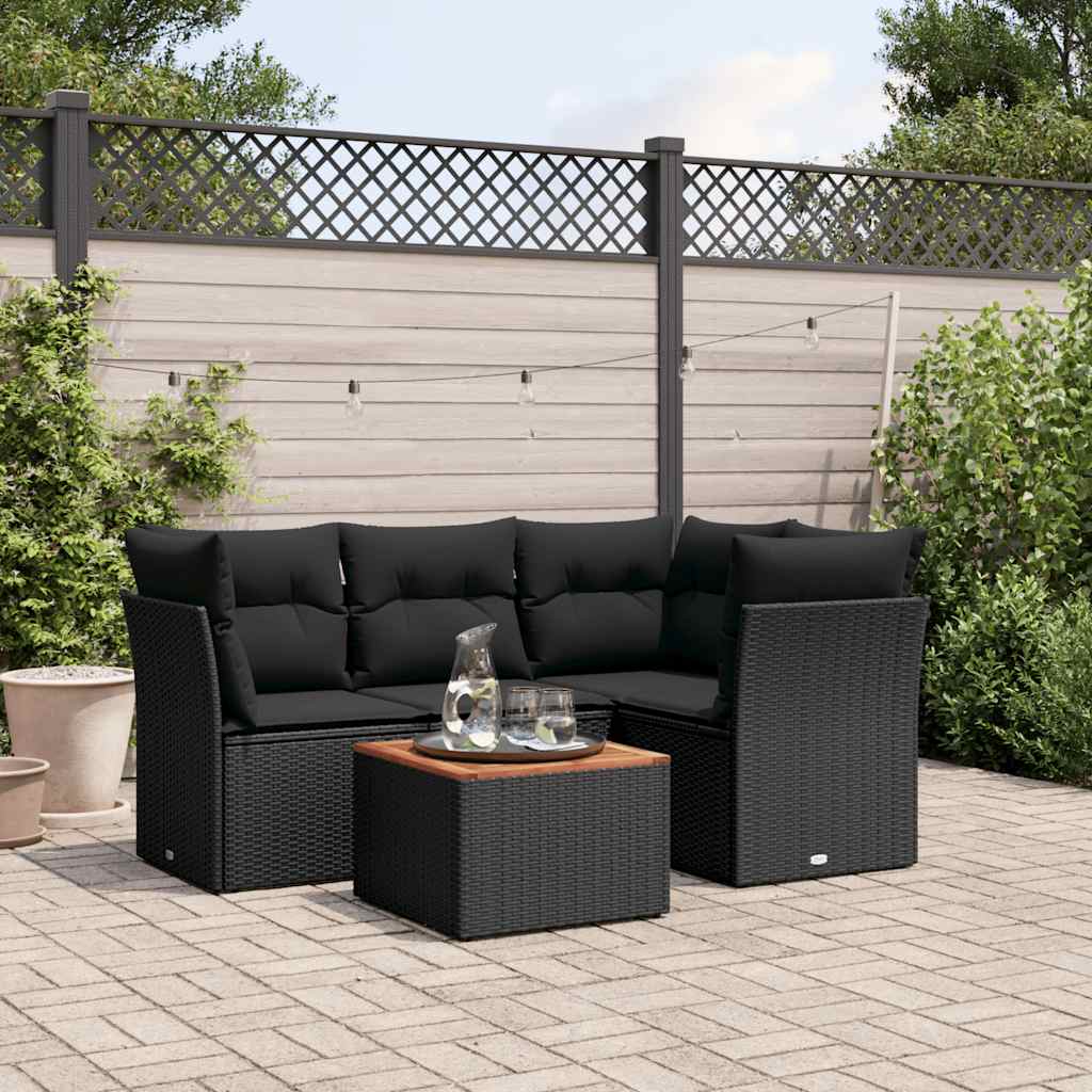 5 Pcs conjunto sofás de jardim com almofadões vime PE preto