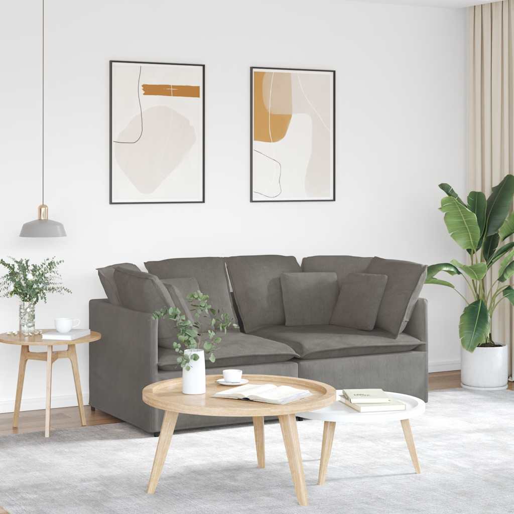 Sofá modular com almofadas tecido corduroy cinzento-claro