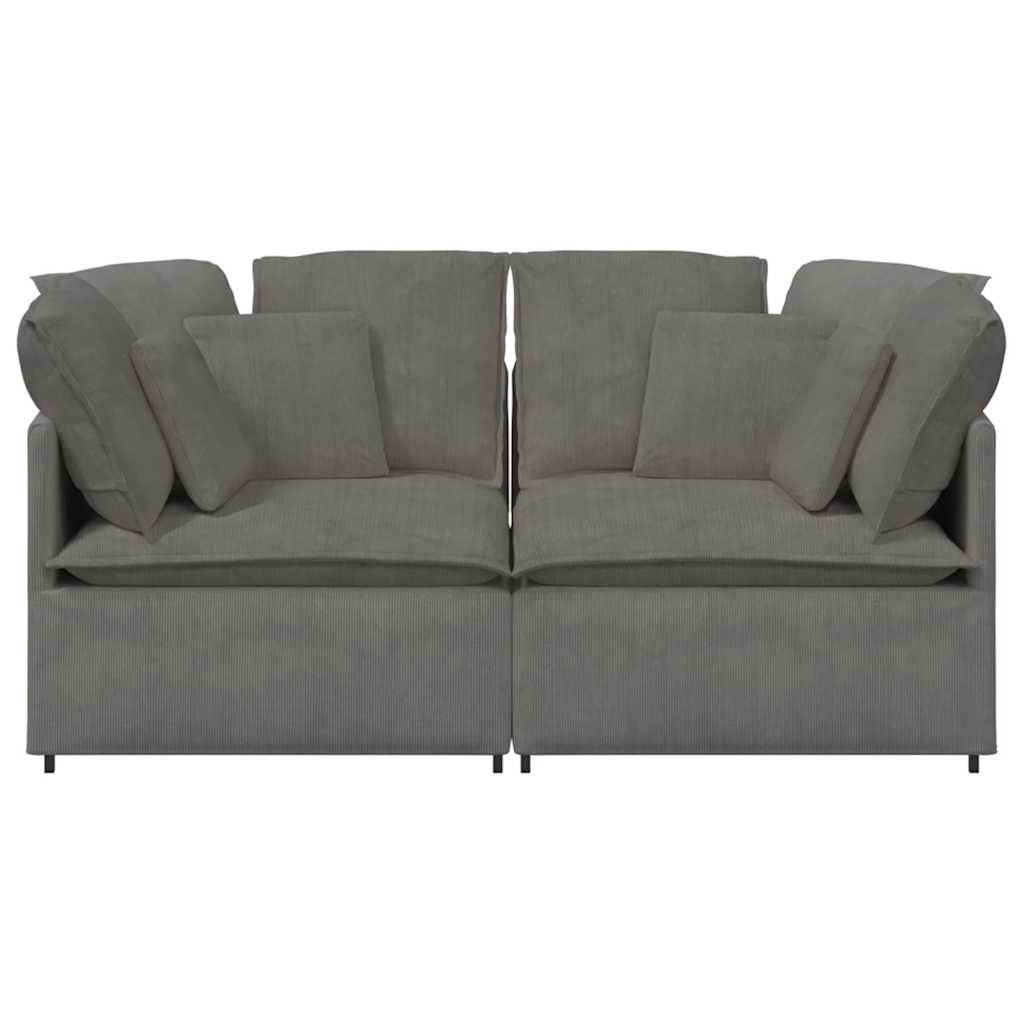 Sofá modular com almofadas tecido corduroy cinzento-claro
