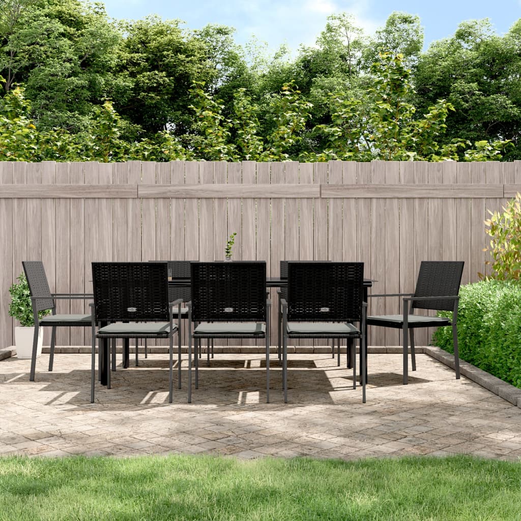 9 Pcs conjunto de jantar p/ jardim com almofadões vime PE e aço