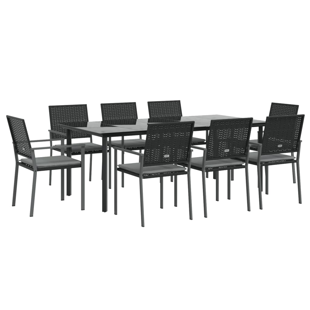 9 Pcs conjunto de jantar p/ jardim com almofadões vime PE e aço