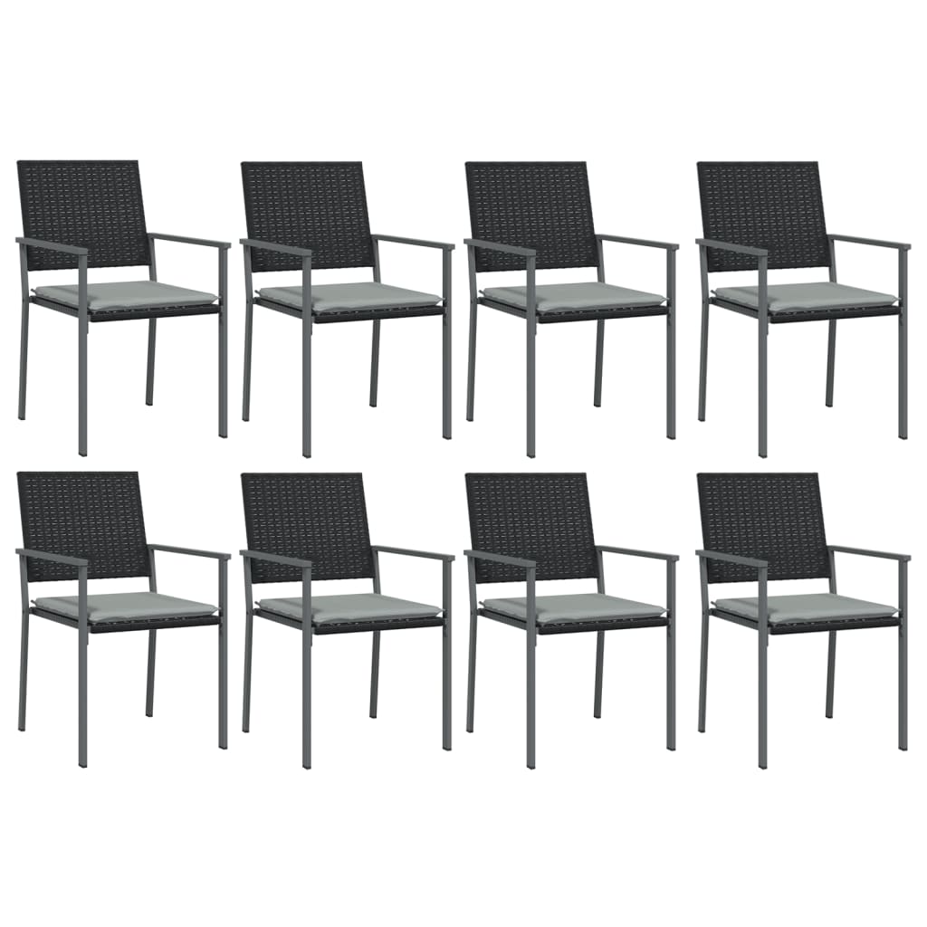 9 Pcs conjunto de jantar p/ jardim com almofadões vime PE e aço