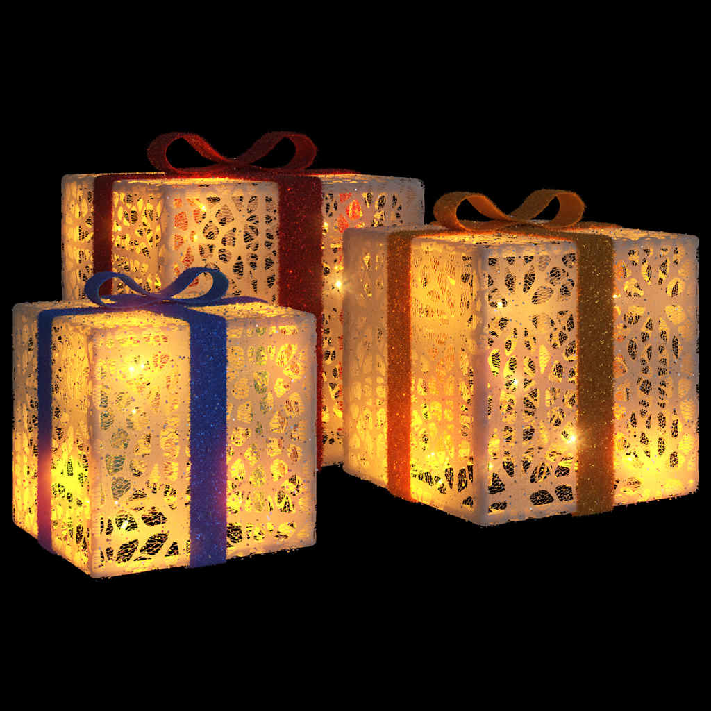 Presentes de natal iluminados 3 pcs 64 luzes LED branco quente