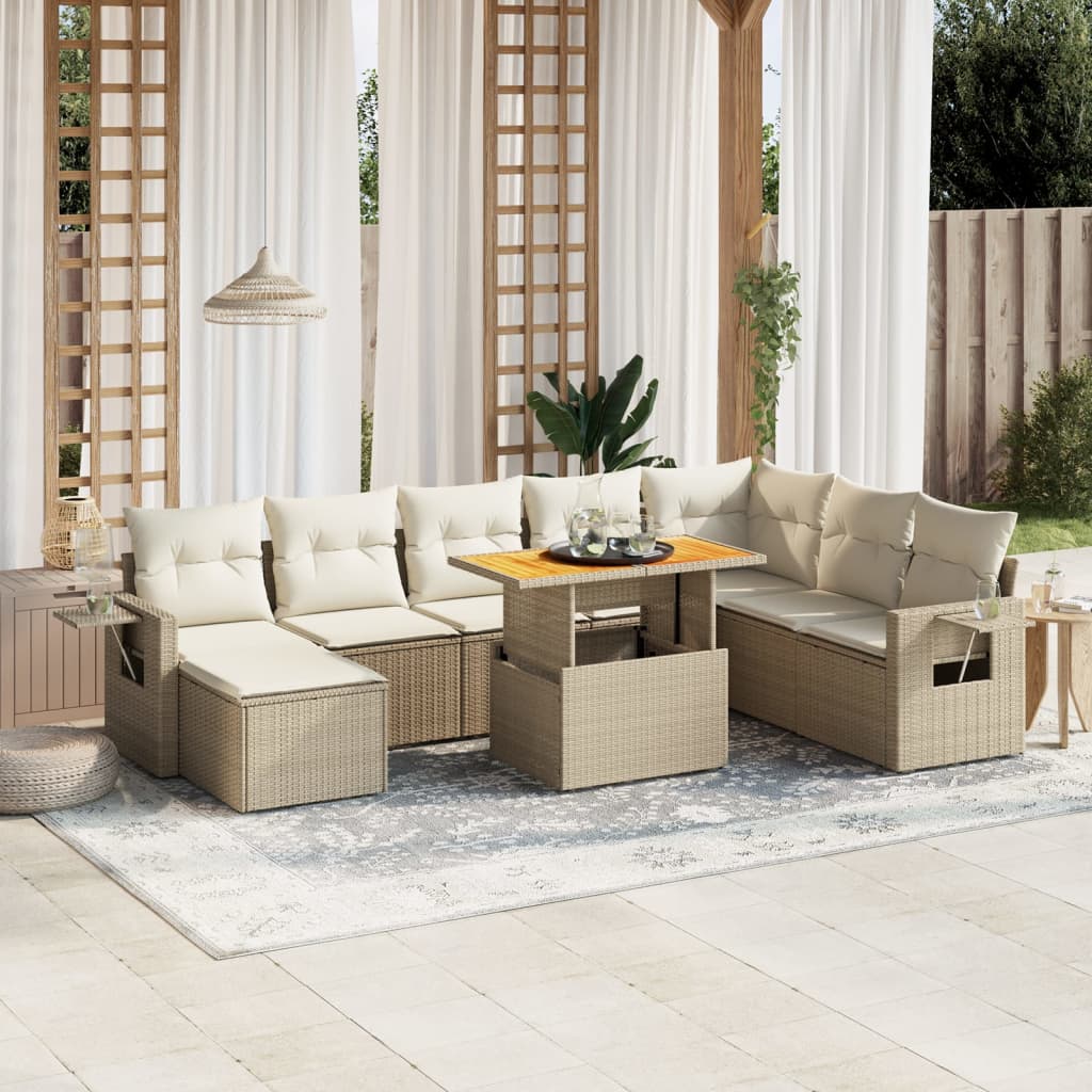 9 Pcs conjunto de sofás p/ jardim com almofadões vime PE bege