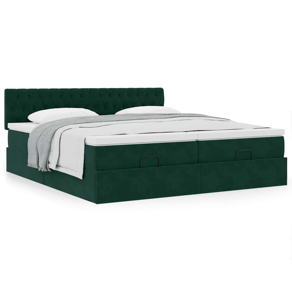 Estrutura de cama otomana com colchão verde escuro veludo