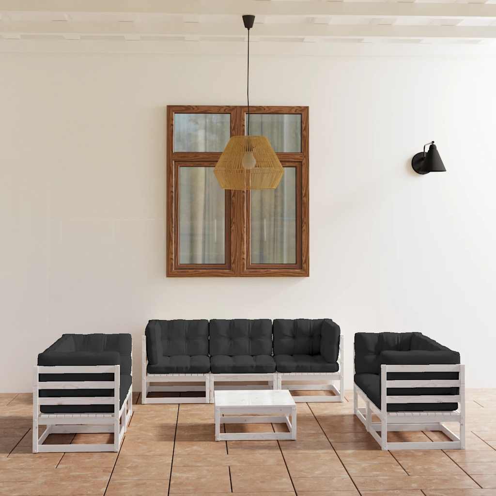 8 Pcs conjunto lounge de jardim com almofadões pinho maciço
