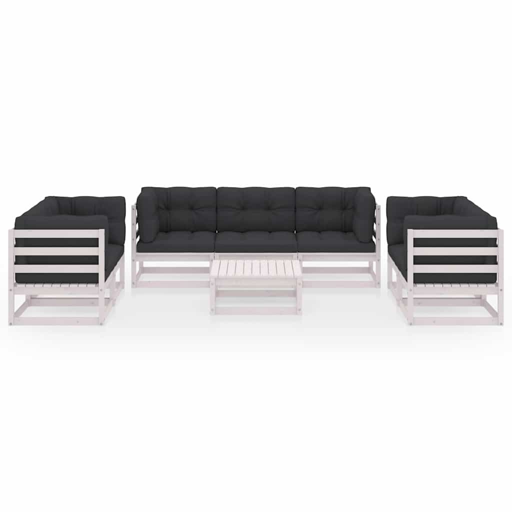 8 Pcs conjunto lounge de jardim com almofadões pinho maciço