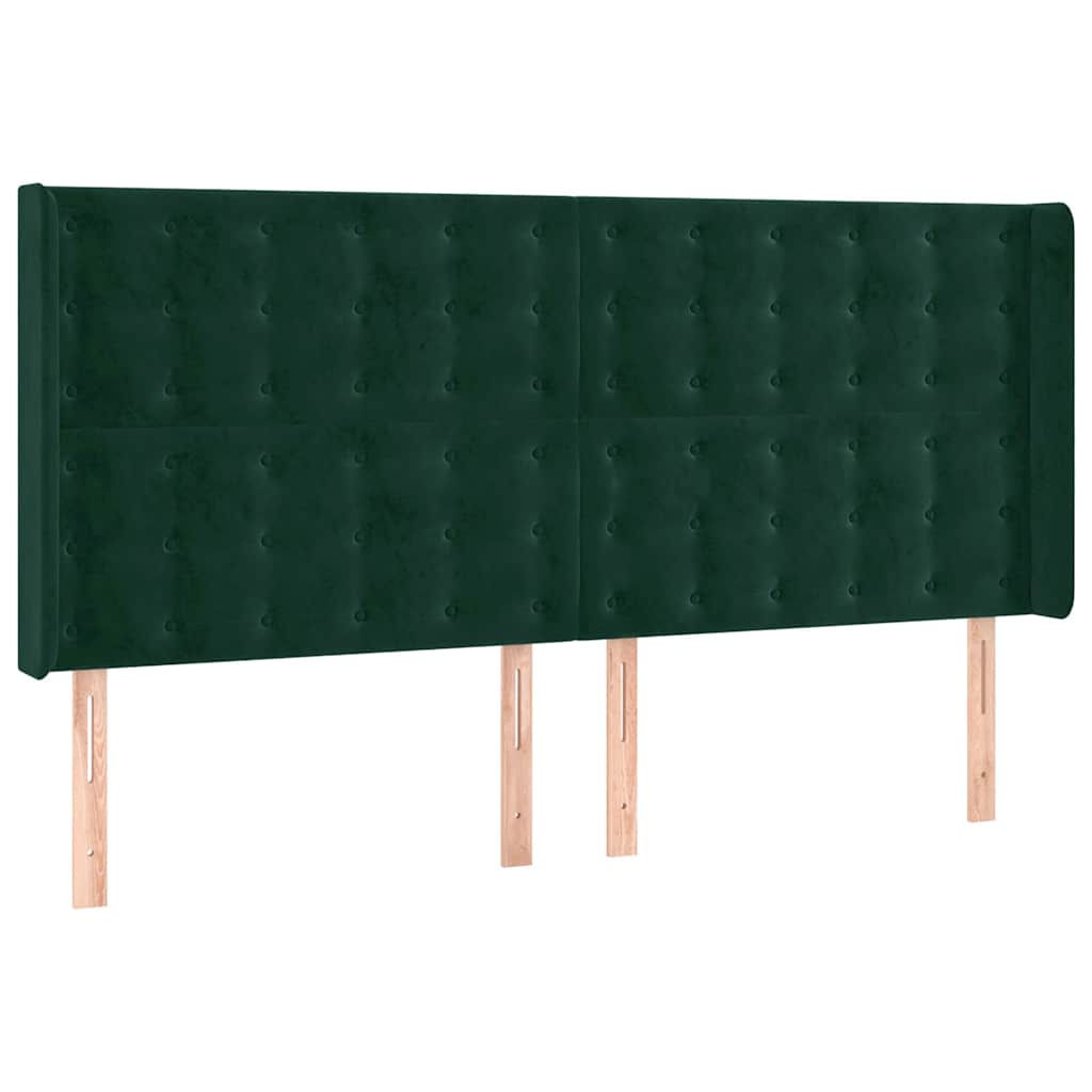 Cabeceira de cama c/ LED veludo 183x16x118/128 cm verde-escuro