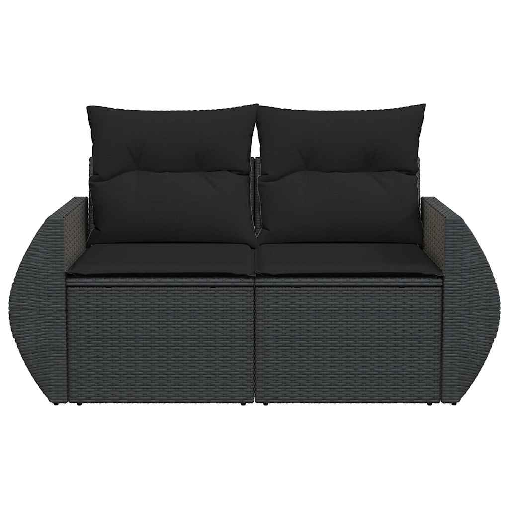 Sofá de jardim com almofadões 2 lugares vime PE preto
