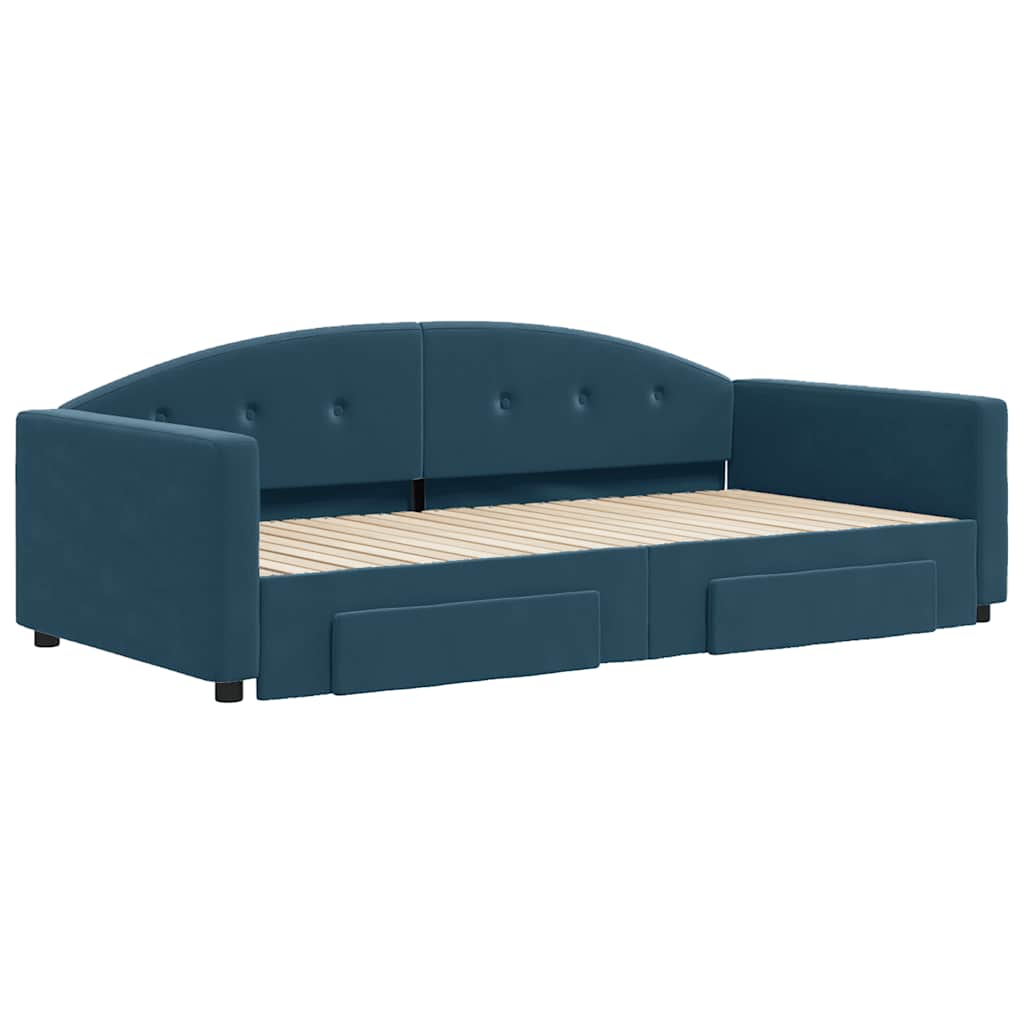 Sofá-cama com gavetão e gavetas 100x200 cm veludo azul