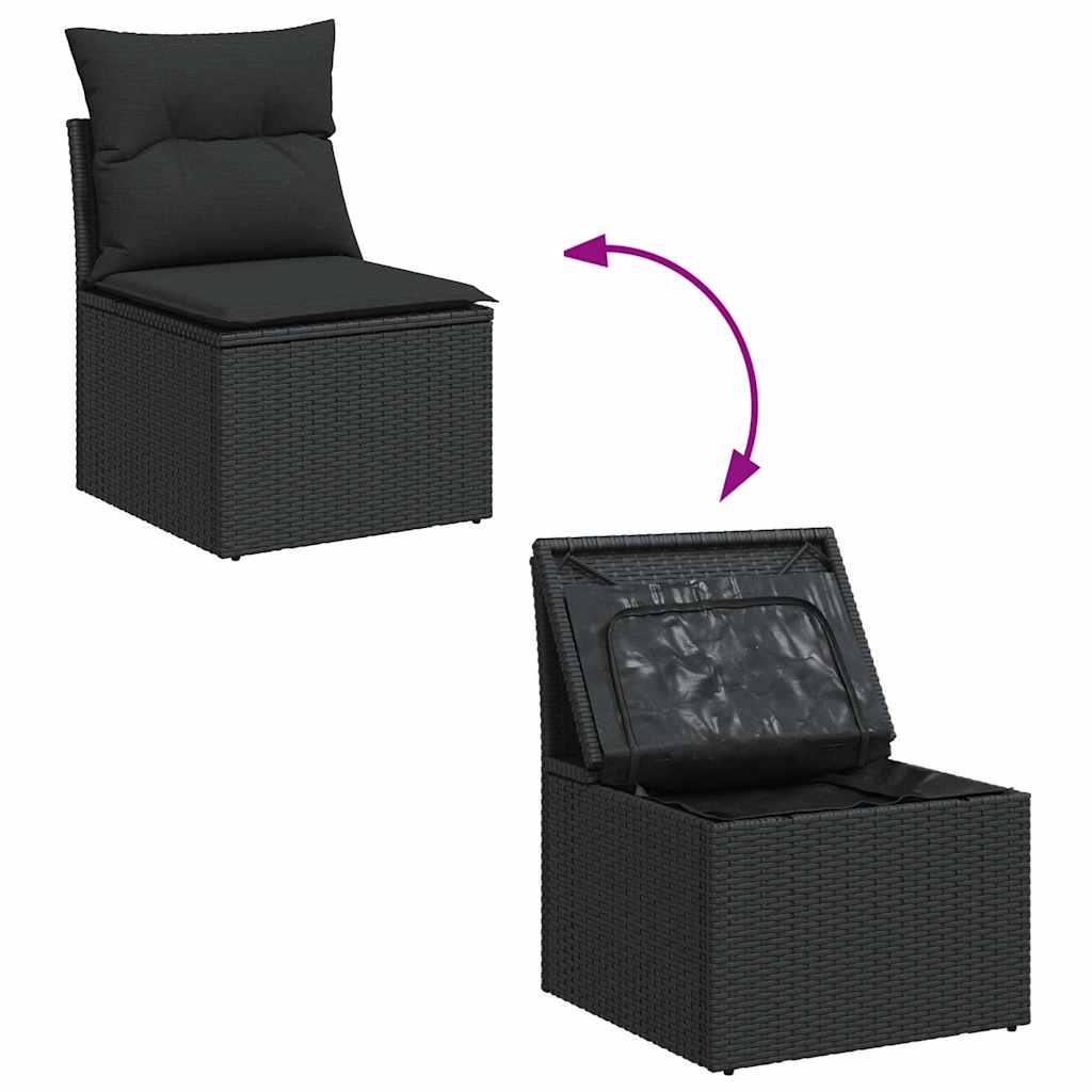 11 Pcs conjunto sofás de jardim c/ almofadões vime PE preto